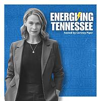 A podcast logo with photo of Cortney Piper, host of the Energizing Tennessee podcast